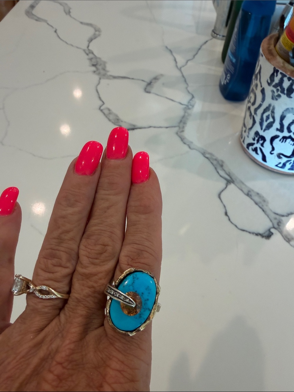 Turquoise Statement Oval Ring - Women's Fashion Jewelry
